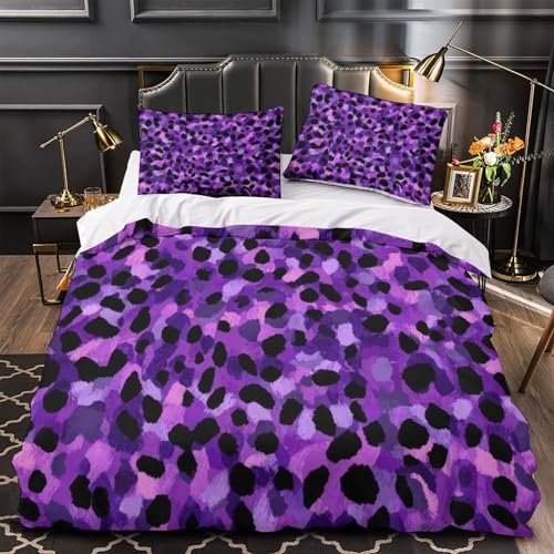 Parure de lit 3D imprimé léopard violet en microfibre de qualité supérieure - 2