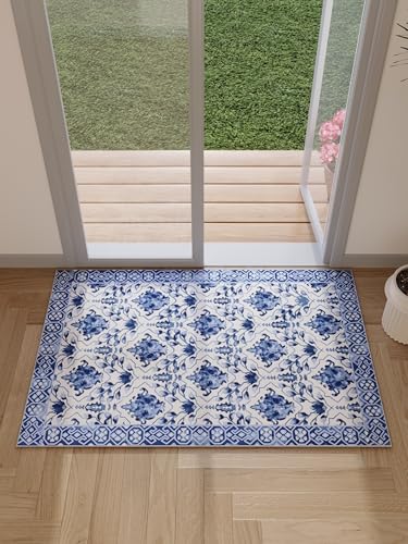 Tapete decorativo azul estilo porcelana oriental 2x3 pies miniatura 2