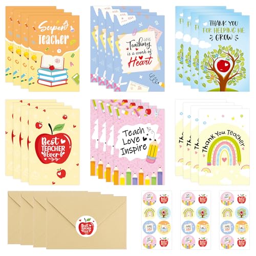 Sereliy 24 Pack Teacher Appreciation Cards,Greeting Cards with Envelopes and