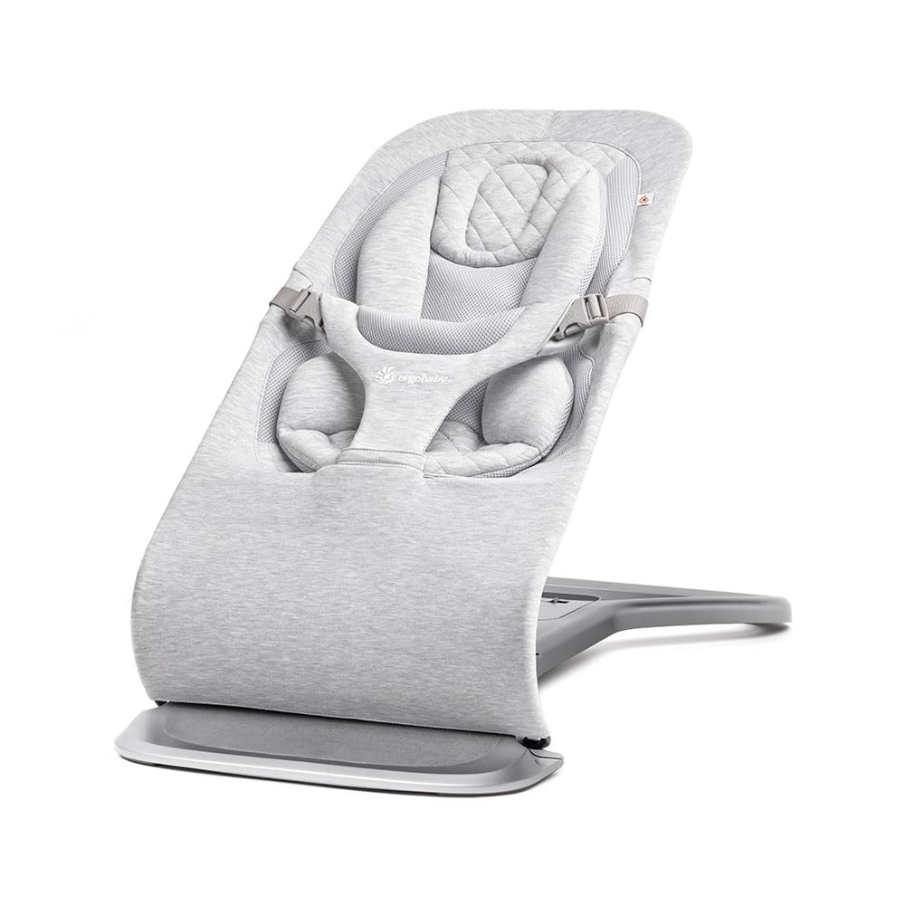 Ergobaby Evolve 3-in-1 Bouncer, Adjustable Multi Position Baby Bouncer Seat, Fits Newborn to Toddler, Light Grey Light Grey Knit Bouncer