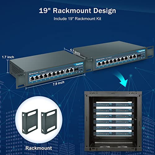 Image of YuanLey 8 Port Gigabit PoE Switch with 2 Gigabit Uplink, 8 PoE+ Port 1000Mbps, 1 SFP Port, 120W 802.3af /at, Metal, Qos, Unmanaged Plug and Play AI Smart Detection Ethernet Switch