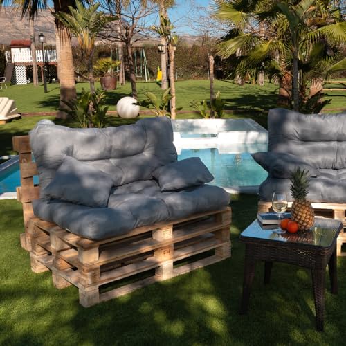 Acomoda Textil - Cojines Sofá Palets. Conjunto 4 Piezas para Palet, Asiento 120x80 cm + Respaldo + 2 Cojines. Cómodo y Elegante para Interior y Exterior. NO Incluye PALETS. (Gris) - imagen 3