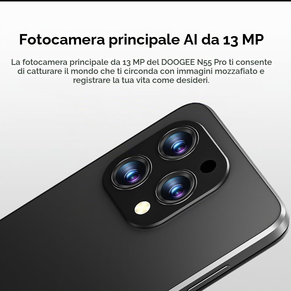 N55 PRO 4G Cellulari Economici (2024), 16 GB RAM 256 GB ROM, 6.56 pollici HD+ Display, Telefono Smartphone in Offerta, Android 14, 13MP+ 8MP, 5150 mAh Face ID Nero