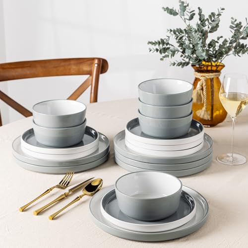 Listado de Vajillas elegantes - los preferidos. 45 AmorArc - Juego de vajilla para 4 personas, 12 piezas de platos y cuencos, resistente a las astillas y grietas, apto para lavaplatos y microondas, juego de platos de cerámica