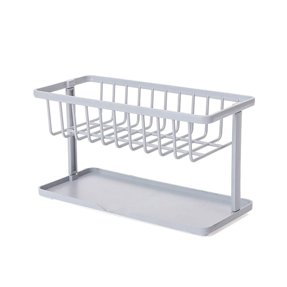Double-Layer Kitchen Sink Caddy Sponge Brush Bottle Holder Rack Coutertop Sponge Soaps Draining Storage Shelf Grey