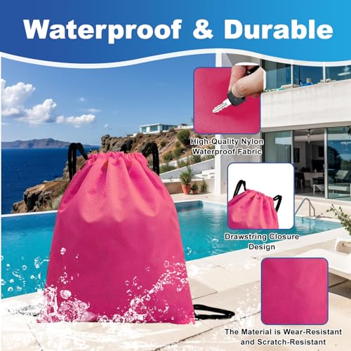 Image of 5-Pack Waterproof Drawstring Backpacks, Soccer-Texture Oxford Fabric, 16.9 inch x 13.8 inch, Lightweight 0.20 lb Each, No Eyelets, Gym & Marathon Gear Sacks(Pink)