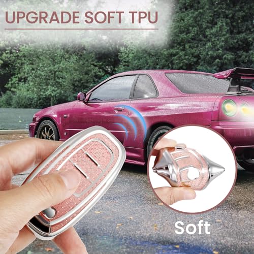 Image of Key Fob Cover for Audi, Rhinestone Wristlet Keychain Case, Pink