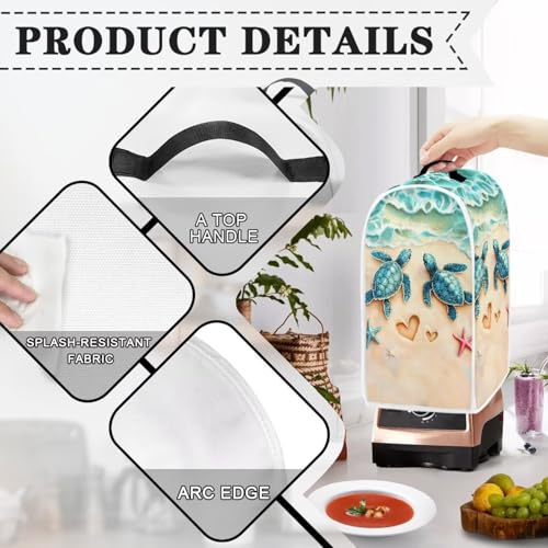 Image of Talayituse Beach Turtle Starfish Heart Print Blender Dust Cover, Fingerprint Protection Cover for Stand Mixer or Coffee Machine, Home Kitchen Appliance Covers for Stain Dust Resistant Supplies