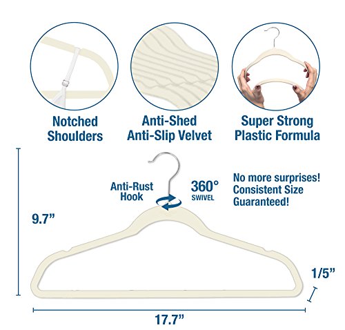Closet Complete Premium True Heavyweight Velvet Hangers, 50, Heather Grey, 50 Count - Thumbnail 5