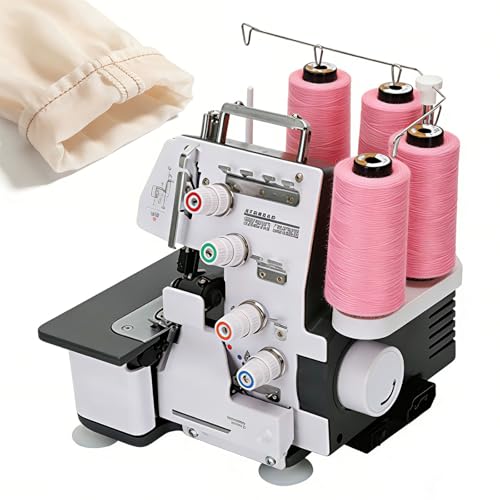 richigblosmum Surjeteuse Overlock Haute Vitesse 1300ppm, Points Ajustables 3/4 Fils, 12 Types D'overlock, Pied & Longueur De Point Réglables pour Tous Tissus