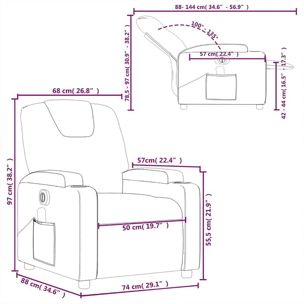 Massagesessel Elektrisch Braun Kunstleder mit 6-Punkt-Vibrationsmassage, Verstellbare Rückenlehne und Fußstütze, Holz Metall Gestell, Bequemer Lounge Stuhl für Wohnzimmer Büro und Leseecke