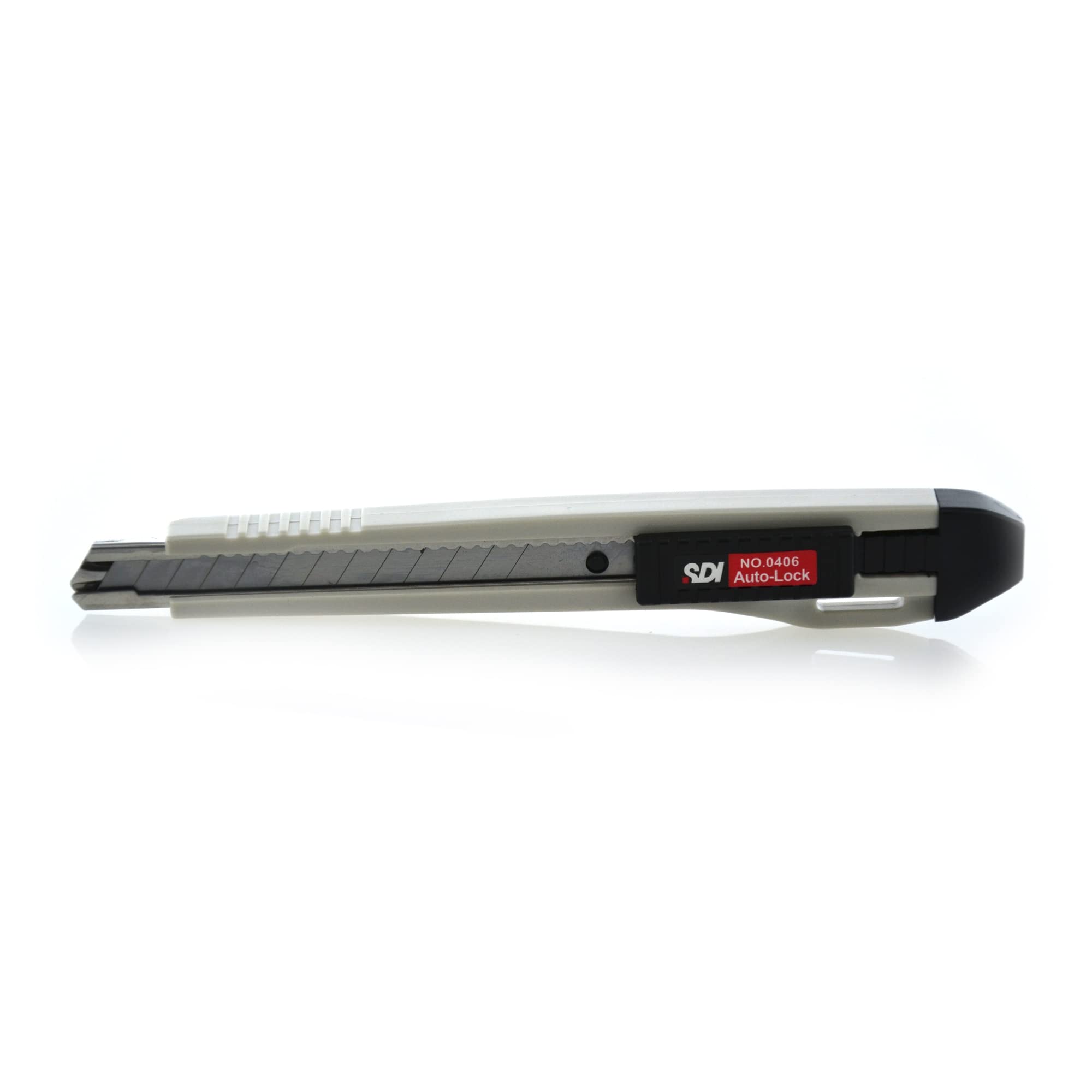 Cutter Pequeño Autobloqueo - Con 2 cuchillas de Recambio y Freno Automático + sistema de cremallera by SDI distribuido por Office Box (1, Blanco)