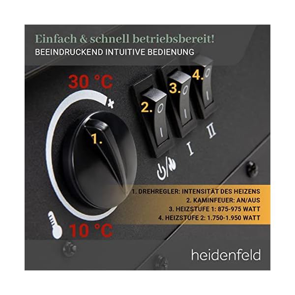 Heidenfeld Elektro Kamin EK100-3 Jahre Garantie - 2000 Watt - Energiesparende LED - 3 seitige Glasfront - 2 Heizstufen… – Bild 8