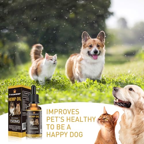 Image of T-RUNHEMP|Hemp Oil for Dogs Cats - Helps Pets Calming Drops Anxiety and Stress Relief, Pain Relief Inflammation, Joint Health Pet's Calming Treat Omega 3, 6, 9 and Vitаmins B, C, E