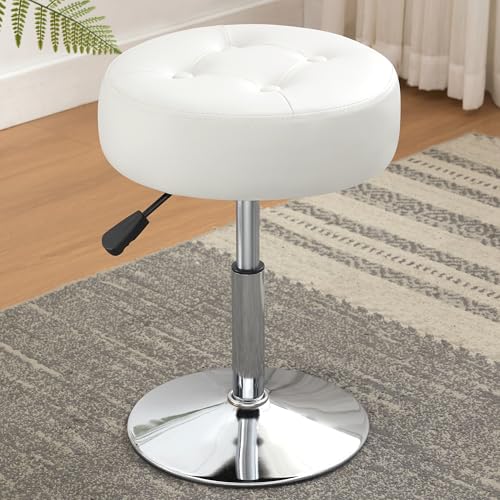 Xenothos Ottoman Swivel Vanity Stool Chair for Makeup Room Stool for Vanity Chair Height Adjustable Faux Leather White