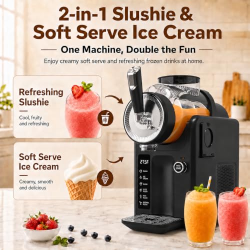 Image of SYINTAO Slushie Machine No Ice Needed, 2-in-1 Frozen Drink & Soft Serve Ice Cream Maker, Self-Chilling Slushy Maker with 5 Presets, LED Display & Auto Clean for Home & Party (Black)