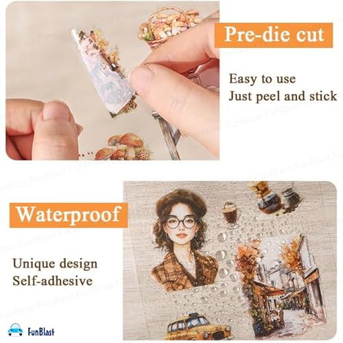 Image of FunBlast Self Adhesive 640Pcs /100 Sheets, Flowers Bloom in All Seasons Stickers, Retro Decorative Sticker's for Scrapbook, Japanese Style Sticker's for Project, Journals, Scrapbooking (Autumn)
