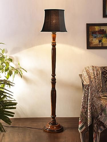 Image of Devansh Black Cotton Wooden Floor Lamp -5
