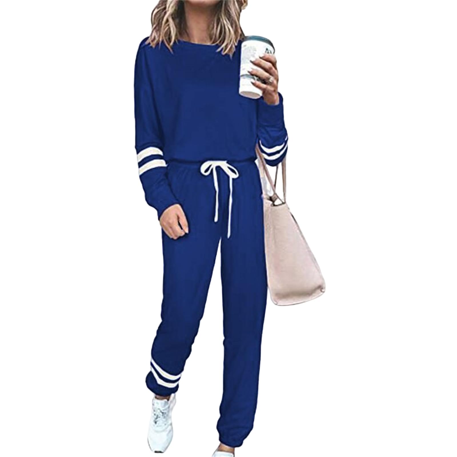 Womens 2 Piece Outfits Casual Solid Long Sleeve Crewneck Pullover Tops Long Pants Sweatsuits Matching Clothing