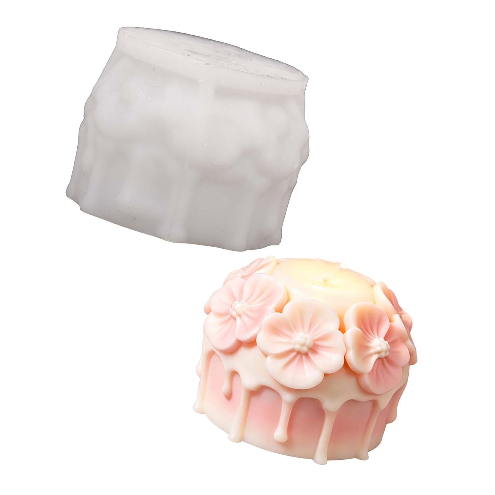 JIAPIKA Silicone Mold for Making, Round Casting for Resin, Soap and Plaster Projects, White Single Mold for Creative Use Blossom Floral Casting Resin Soap Round Wax Class