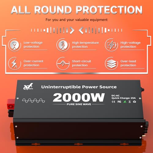 Image of 2000 Watt Sump Pump Battery Backup System, Pure Sine Wave Output, Professional Backup System in The Event of a Power Outage, Remote Controller with LCD Screen, Automatic Grid and Battery