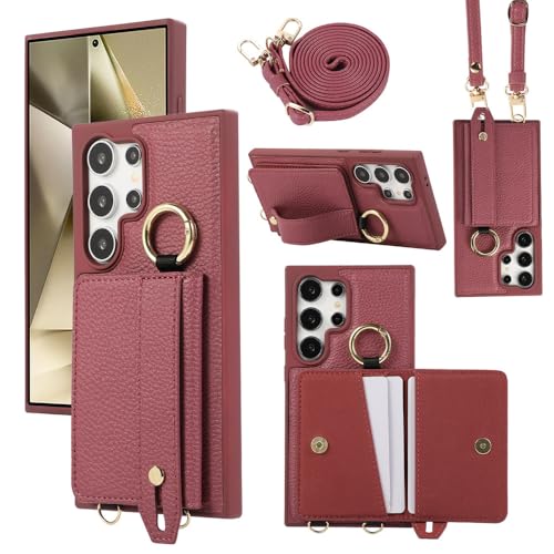 Étui en cuir pour Samsung Galaxy S23 Ultra et S25 avec portefeuille chic couleur prune