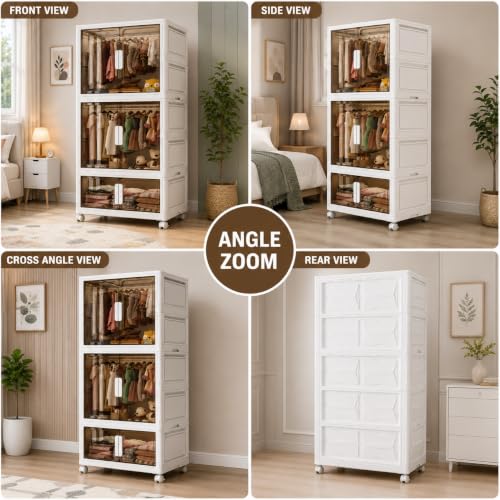 Image of YASONIC Plastic Wardrobe for Kids, Baby Cupboard for Storage, 12 Cubes Almirah, Cupboard for Clothes, Collapsible Wardrobe for Metal Utility Storage Cart with Wheels (WHITE-SJM01060-2)