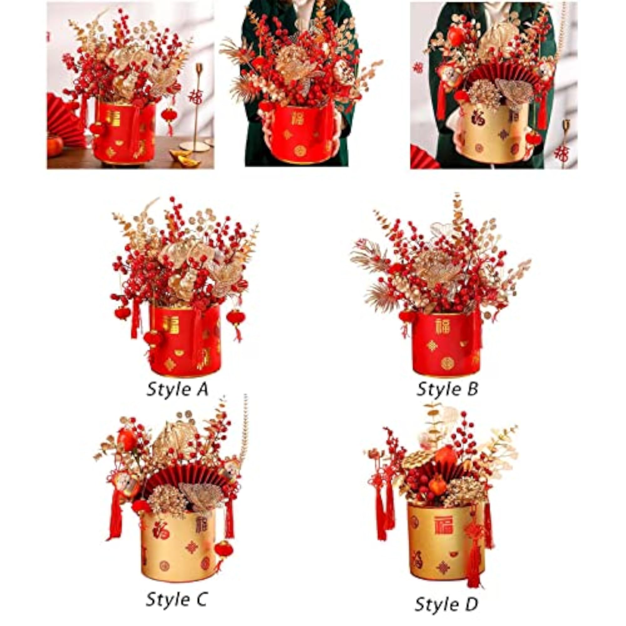 Simulation Red Berries Flowerpot Feng Shui Decoration