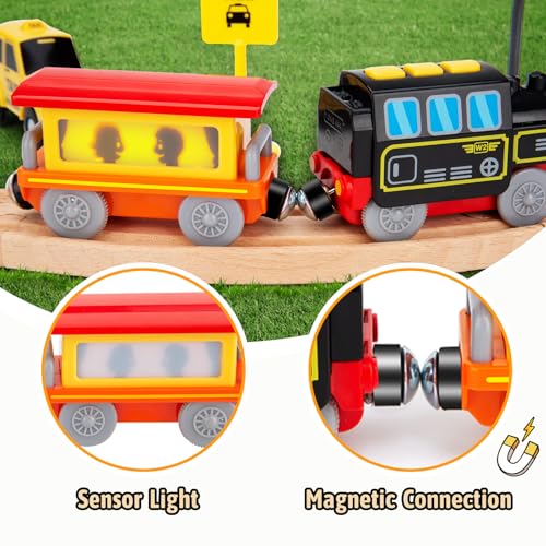 battery operated locomotive train set for wooden train tracks electric train toys for toddlers magnetic connection powerful engine bullet train set compatible with thomas brio melissa and doug 3y