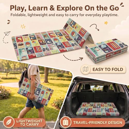 Image of StarAndDaisy Foldable Baby Play Mat 5 x 6 Ft, 6MM Thick XPE Foam Playmat, Reversible 2-in-1 Design with Protection Wall, Lightweight Cushioned Floor Mat with 6 Balls for Crawling, Playing & Learning