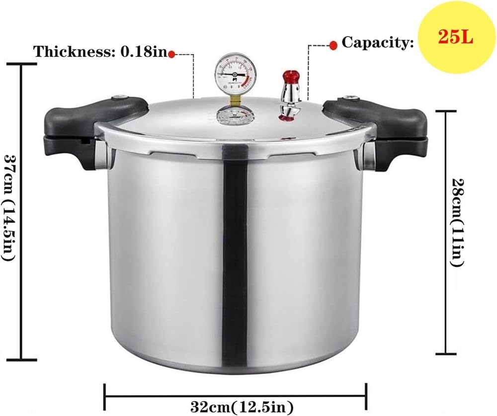 25 liter pressure cooker & Pressure Canner Cooker | induction compatible | Pressure gauge and pressure regulator | Aluminum and stainless steel | 13 Psi (+/- 5%) pressure release