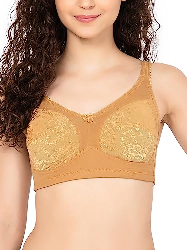 Image of Clovia Women's Cotton Spandex Solid Non-Padded Full Cup Wire Free Everyday Bra - Nude