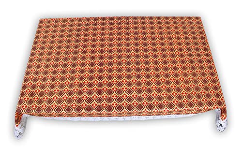 Image of The Furnishing Tree Waterproof PVC Rectangle Shaped 10 Seater Table Cover WxL 60x120 inches Surface Pattern Brown with White Border lace