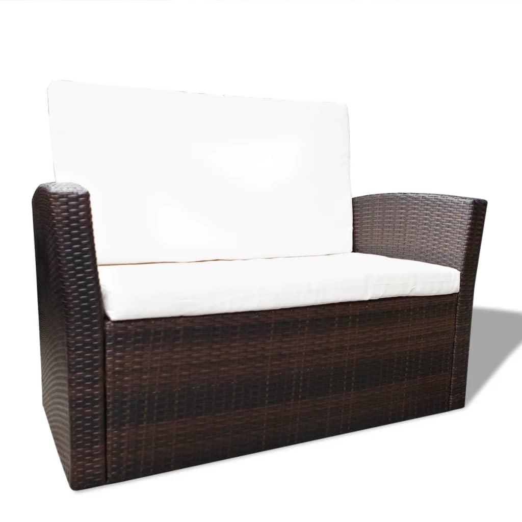 Set Muebles de jardín 4 Piezas y Cojines ratán sintético marrón