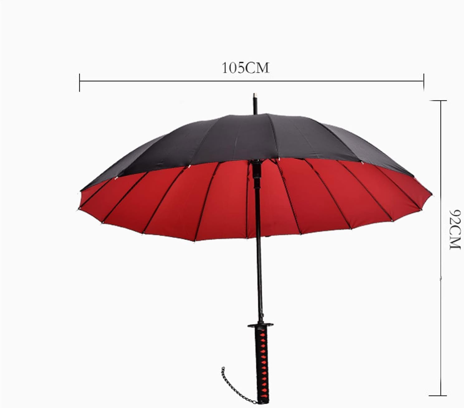 Spada samurai con ombrello a manico lungo, ombrello da golf, protezione da pioggia e sole e antivento, stecche in fibra (16 ossa), diametro 105 cm, adatto per 1 o 2 persone, manuale, bianco