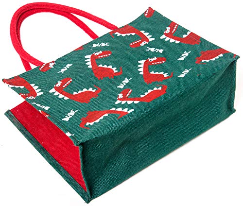 Image of H&B Jute Bag for Shopping - Printed Jute Bag | Shoulder Bag | Shoppers Tote | Jute Bag Big Size | Grocery Bag | eco Friendly Bags for Shopping - Cute & Quirky Collection (Cute Dino - Red)
