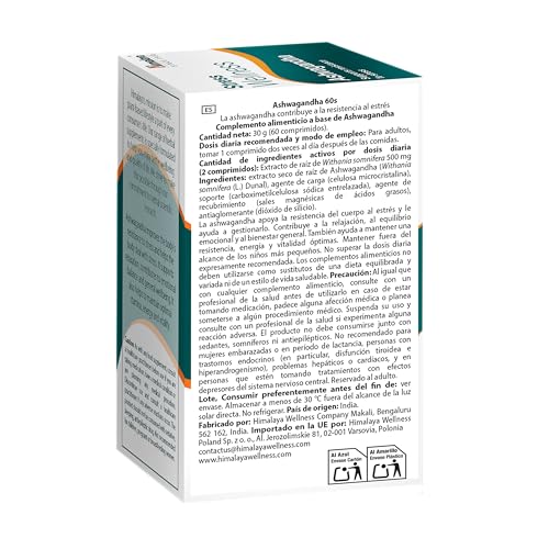 Miniatura 5 de Himalaya Stress Wellness Extracto de Raíz de Ashwagandha 500mg, 60 Tabletas (30 Días) – Complemento Alimenticio Adaptógeno para Estrés, Energía y Relajación – Fórmula Herbal Ayurvédica Vegana