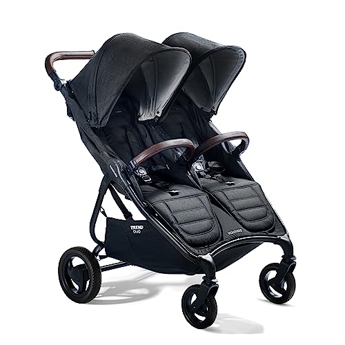 Valco Baby Trend Duo Light Weight Side by Side Double Stroller 2023 (Night Black) – Easy and Compact fold, Multi-Position Recline, Large Canopy, Independent Twin Vents and More – Luxurious Twin Pram