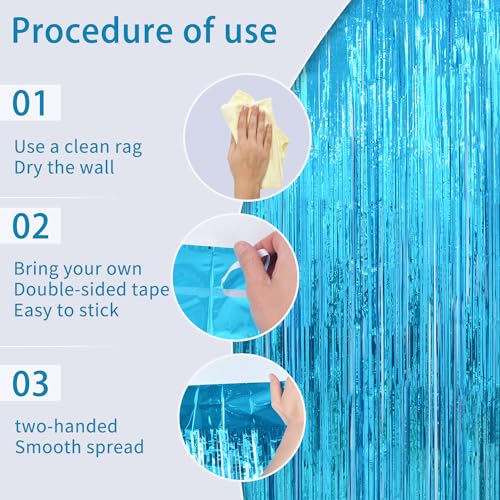 Image of Blue Ocean Decor Curtains Backdrop Streamers Party Decorations 2Pack 3.3x8.2FT Bluey Party Decorations Under The Sea Curtains Frozen Party Decorations Photo Booth Props for Baby Boy Shower