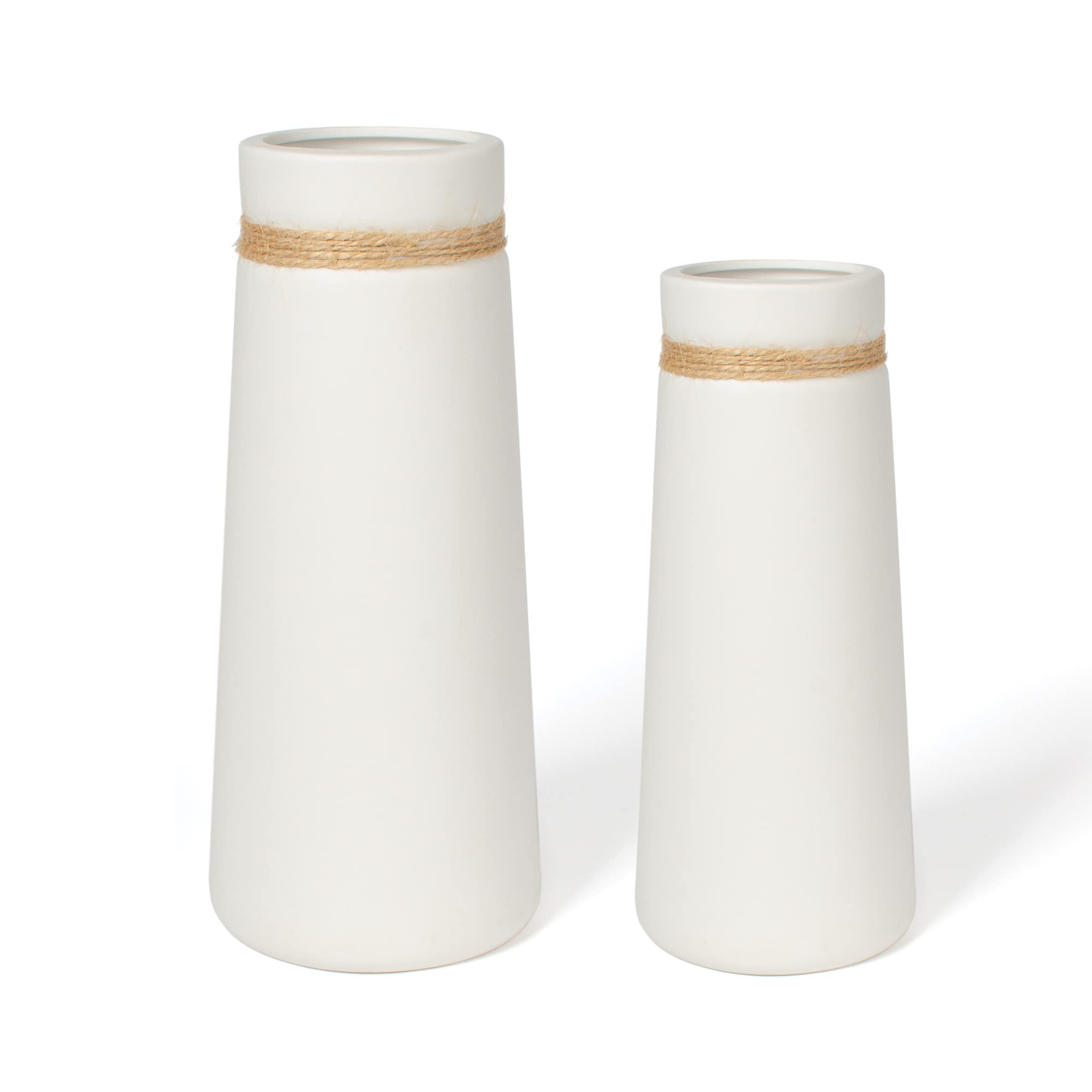 flature Vasi in Ceramica per Fiori stile Moderno Boho Deco, Set di vasi in Bianco, Decorazione per la casa Opaca anche per Fiori Secchi, adatto a Ufficio e Tavolo da Pranzo (Set di 2)