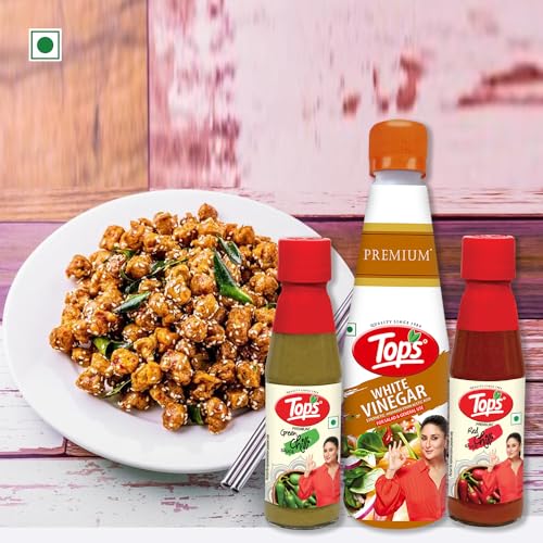 Image of TOPS Red Chilli Sauce 200 gm + Green Chilli Sauce 200 gm + Vinegar White - 610 ml (Combo Pack of 3)