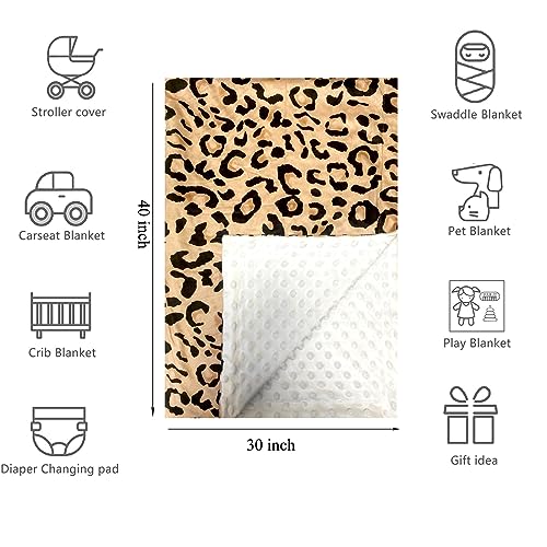 Baby Blanket for Girls Boys Leopard Minky Super Soft Double Layer Receiving Blanket with Dotted Backing for Newborn Nursery Stroller Receiving Toddlers Crib Bedding Blankets 30x40 Inch (Leopard)