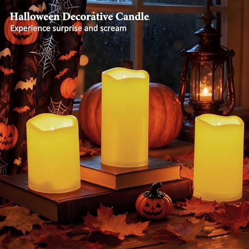 Image of Weatherproof Flameless Candles with 6 H Timer-1000 Hours Long Life, Waterproof Battery Operated Flickering LED Pillar Candles,Outdoor Candles for Chiristmas Thanksgiving Halloween （ 4 inch 5 inch 6 inch Ivory)
