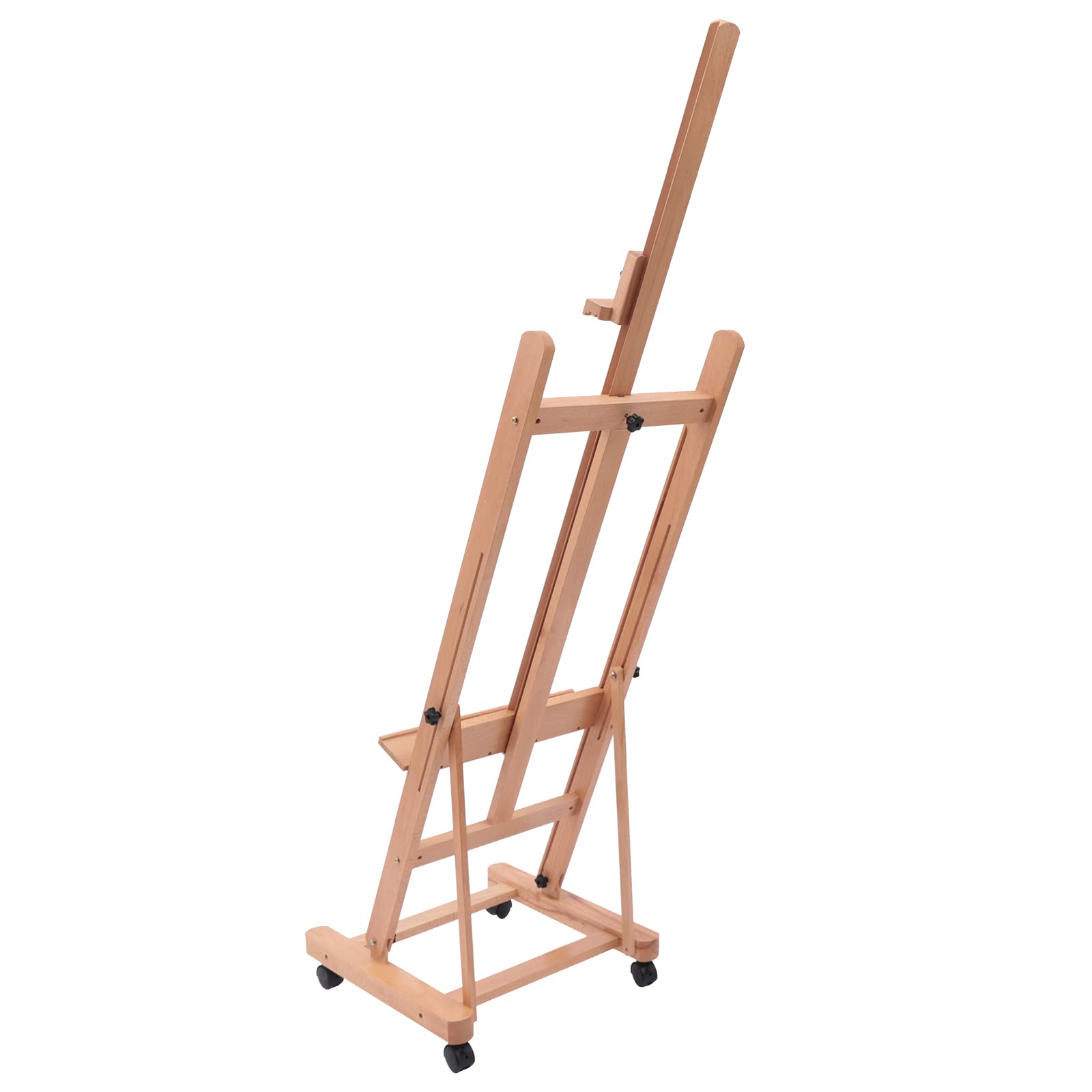 Sztaluga z drewna bukowego w kształcie litery H, bukowe drewno, regulowana ruchoma sztaluga na wystawy, do studia artystycznego, atelier, regulowany zakres wysokości: 175-240 cm