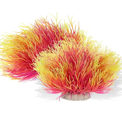 Image of 2PCS Fish Tank Plants Aquarium Plants Decorations Artificial Plastic Fish Tank Accessories Silk Green Natural Style Aquarium Plant (Pale Yellow)