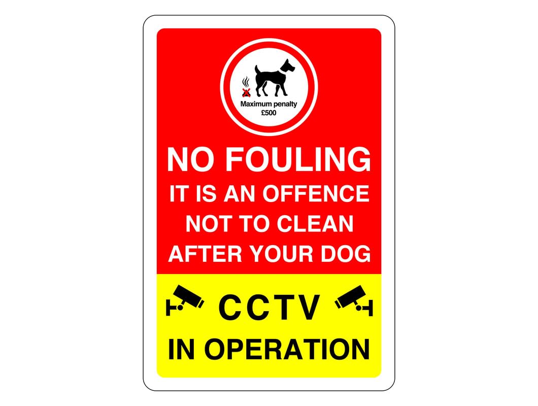 Safety First Display Ltd Red/Yellow No Fouling Cctv In Operation - High Tack Self-Adhesive Sticker (300Mm X 200Mm) Viewing Distance Within 7M.