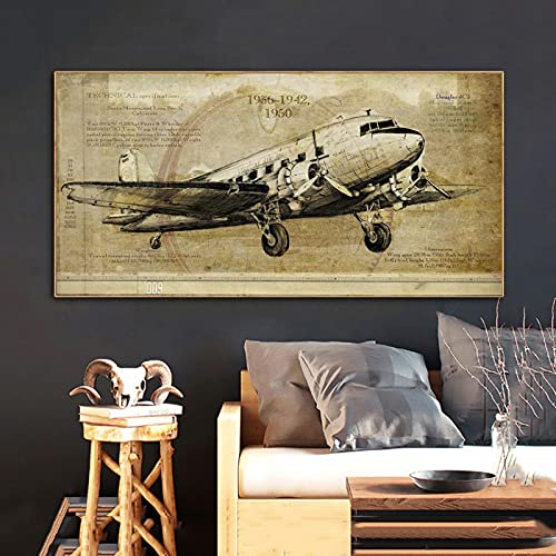 Cuadros de aviones vintage para salón lienzo de aviación moderno dsdsgog 60x120cm sin marco
