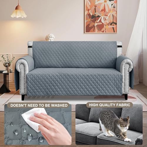 Housse de canapé imperméable matelassée haut de gamme réversible gris-bleu - 4