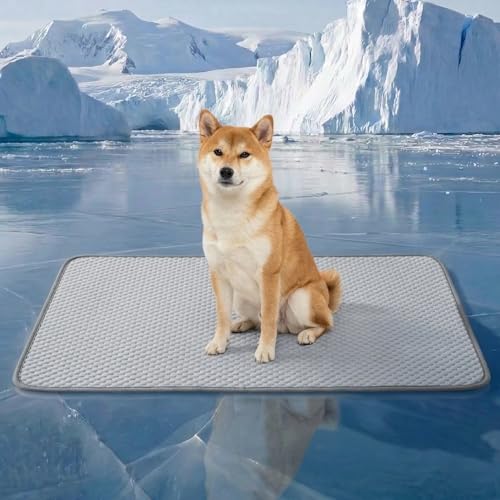 YQLKYMLO Dog Cooling Mat for Large Dogs, QMAX>0.4 Breathable Cool Pet Crate Pad with Chill Cold Fiber and Innovative Mesh Base Design, Portable Washable Kennel Mat for Summer, 40"×28",Pearl Grey