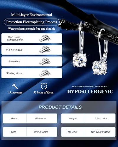 Moissanite Earrings,1.0ct-2.0ct D Color Brilliant Round Cut Lab Created Diamond Earrings 18K White Gold Plated Sterling Silver Dangle Earrings Moissanite Leverback Drop Earrings3